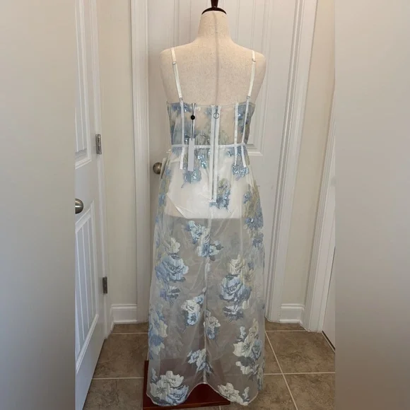 NWT For Love & Lemons Cody Organza Sheer Dress, White and Icicle Blue - XL - Picture 12 of 15